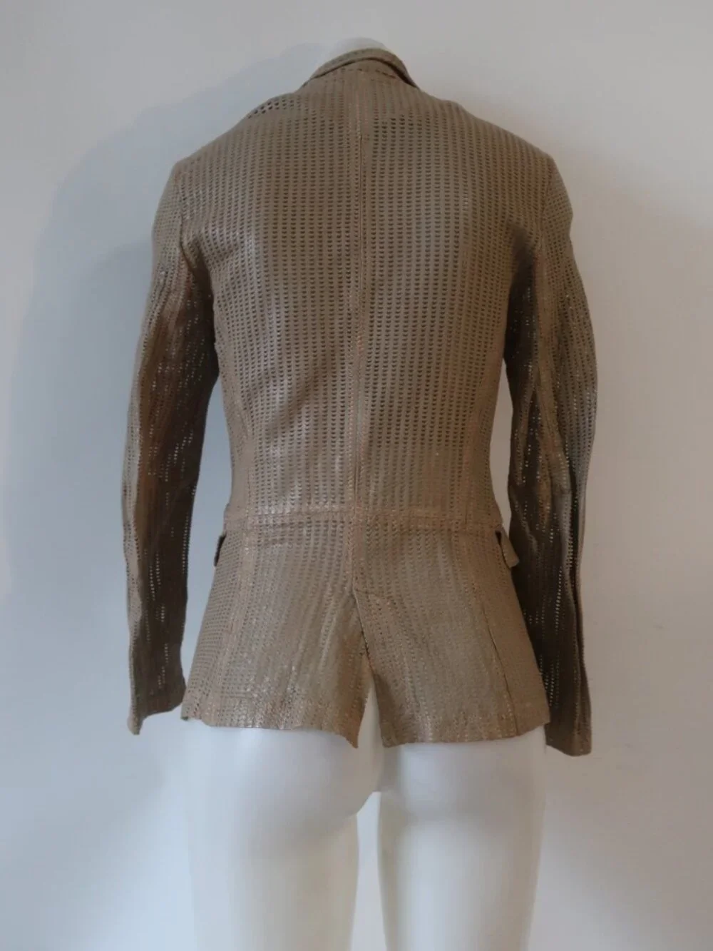 Womens Bano eeMee Beige (Item- 305) Full Zip Perforated Leather Jacket XS